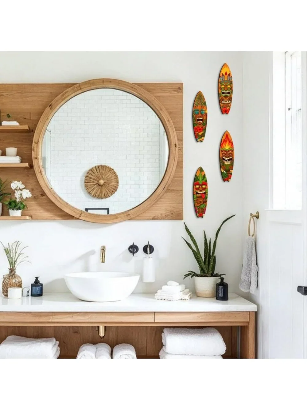 Rustic Surfboard Wall Decor Set of 4, Funny Tiki Bar Party Sign, Farmhouse Art